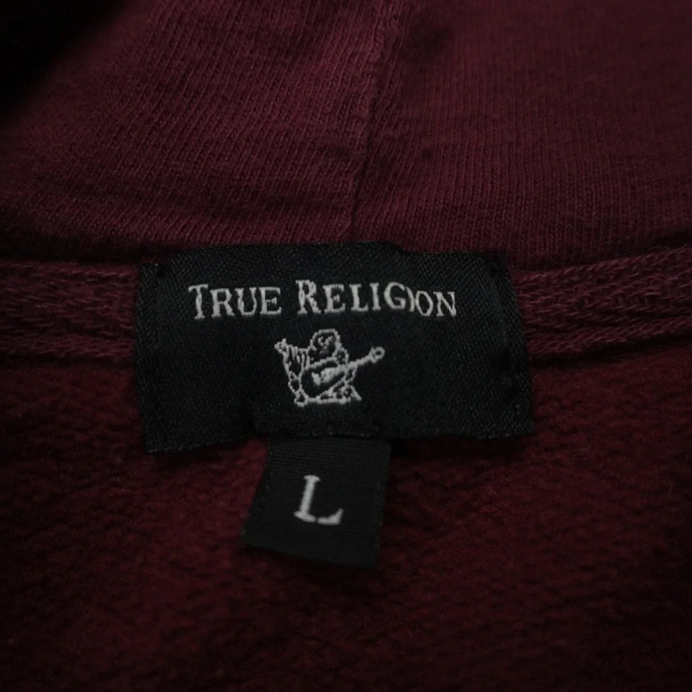 True Religion Hoodie Mens Large‎ Maroon Casual Pullover Logo Sweatshirt